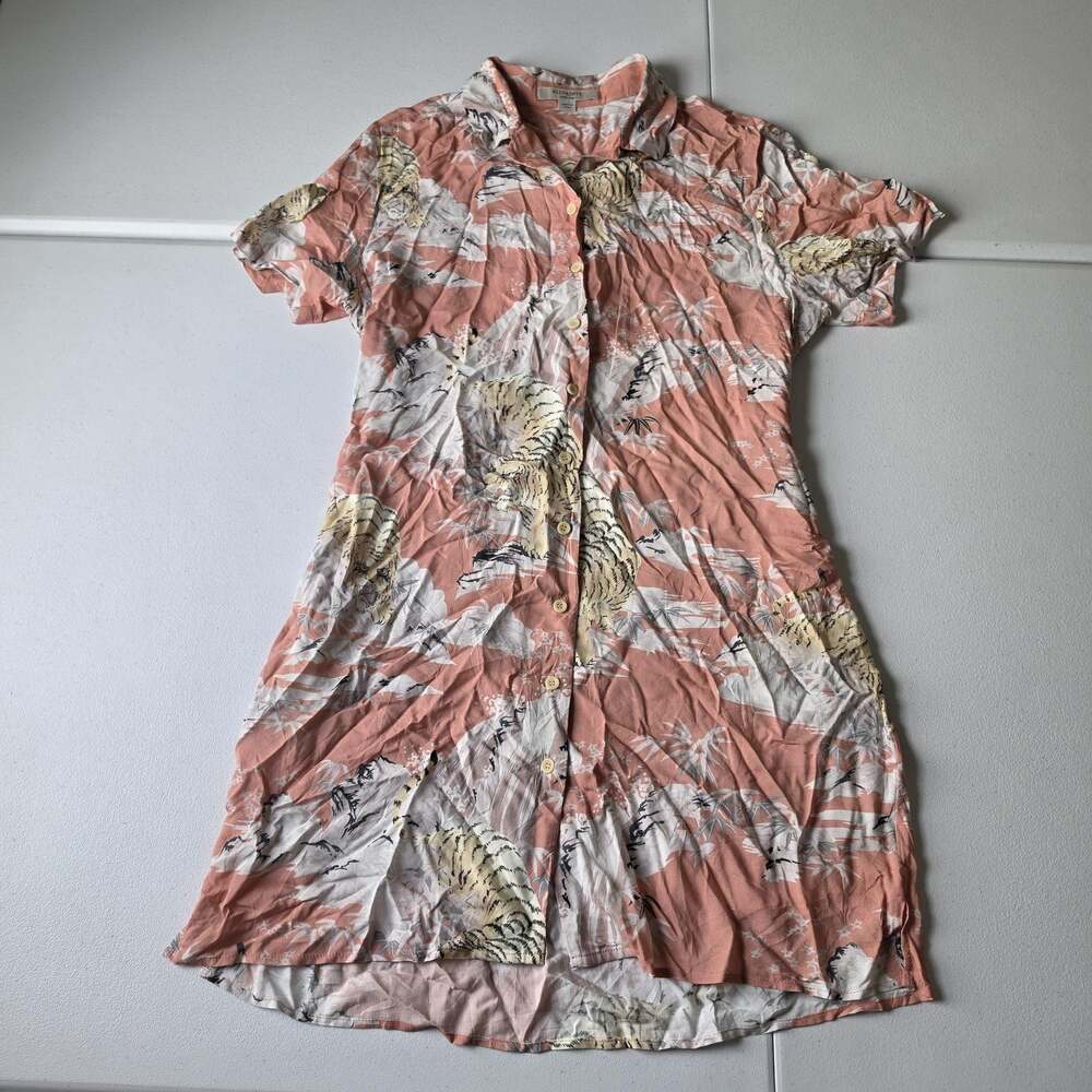 AllSaints Alison Dress Womens M Pink Tiger Print Shirt Belted Viscose Knee